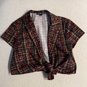 IAM.GIA Dante Plaid Tie-Front Top